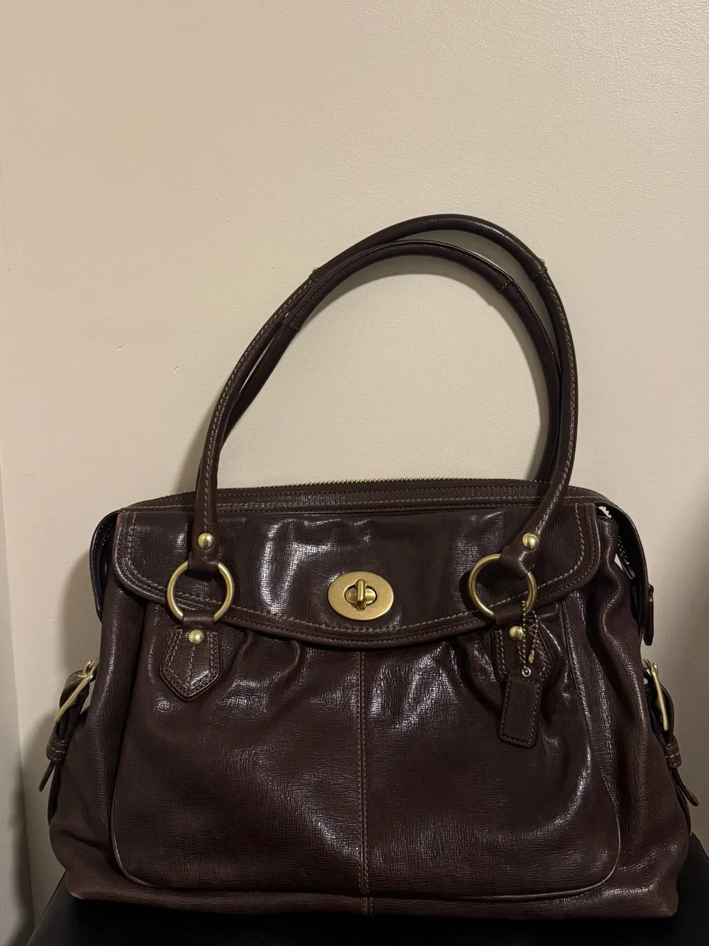 Coach Addison Textured Brown Spectator Leather Shoulder Bag